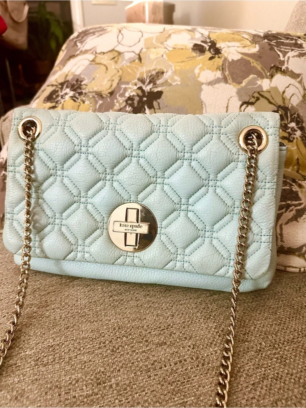 kate spade Astor Court Blue Quilted Leather Shoulder Bag With Turn Lock